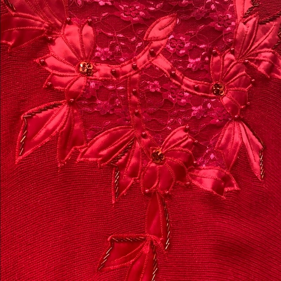 Vintage Diana Marco Red Poinsettia Batwing Sweater - Picture 3 of 7